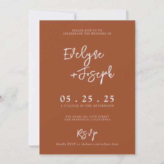 Elegant Burnt Orange Boho UAwg Wedding Einladung (Vorderseite)