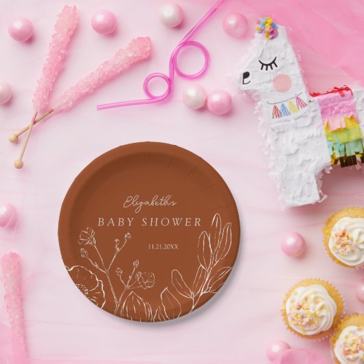 Elegant Burnt Orange Botanical Leaves Pappteller (Party)