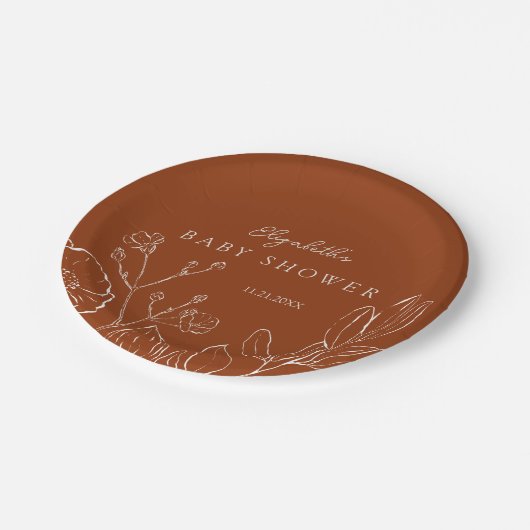 Elegant Burnt Orange Botanical Leaves Pappteller (Schrägansicht)