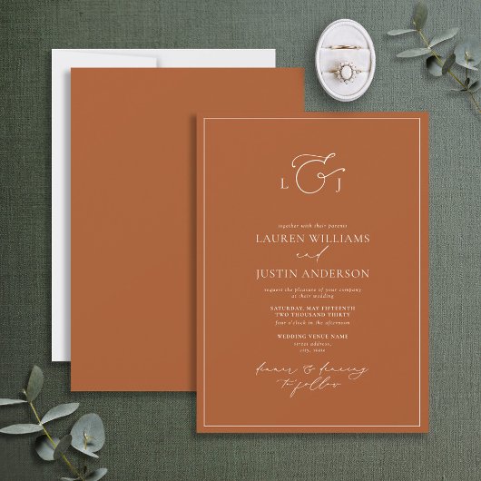 Elegant Burnt Orange Calligraphy Monogram Wedding Einladung