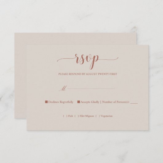 Elegant Burnt Orange Calligraphy Simple RSVP Card (Vorne/Hinten)