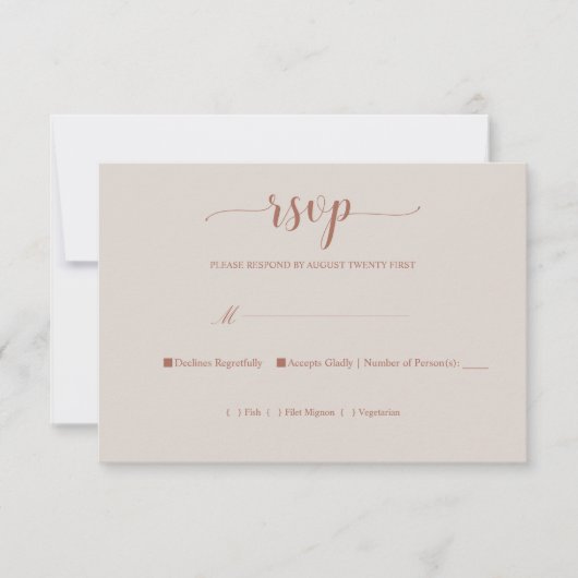 Elegant Burnt Orange Calligraphy Simple RSVP Card Karte (Vorderseite)