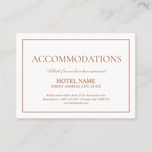 Elegant Burnt Orange Classic Script Unterkünfte Begleitkarte (Vorderseite)