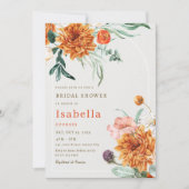 Elegant Burnt Orange Fall Floral Brautparty Einladung (Vorderseite)