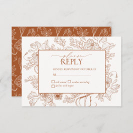 Elegant Burnt Orange Floral Line Art Wedding RSVP