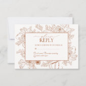 Elegant Burnt Orange Floral Line Art Wedding RSVP Karte (Vorderseite)