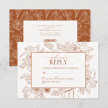 Elegant Burnt Orange Floral Line Art Wedding RSVP