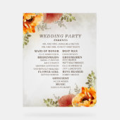 Elegant Burnt Orange Floral Wedding Program Acrylschild (Vorderseite)