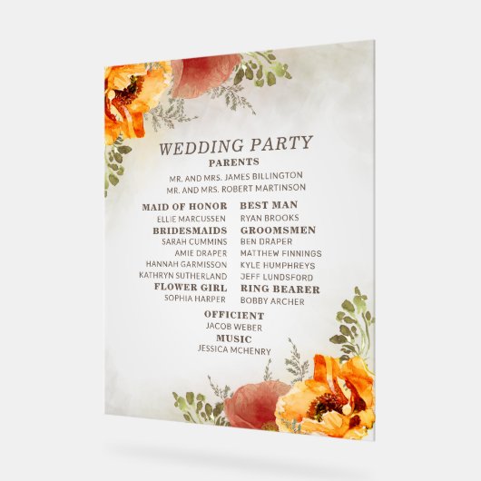 Elegant Burnt Orange Floral Wedding Program Acrylschild (Winkel)