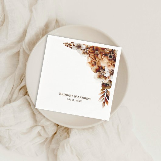 Elegant Burnt Orange Floral Wedding Serviette