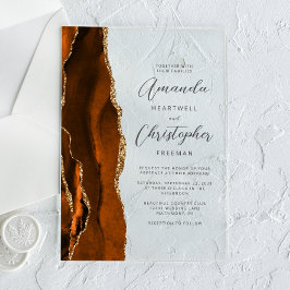Elegant Burnt Orange Gold Agate Script Wedding Acryleinladungen