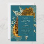 Elegant Burnt Orange Gold Floral Aquamarin Blue We Einladung (Vorderseite)