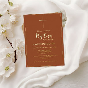 Elegant Burnt Orange & Gold Taufen & Christening Folieneinladung