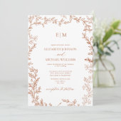 Elegant Burnt Orange Leaf Foto Monogram Wedding Einladung (Stehend Vorderseite)