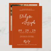 Elegant Burnt Orange Minimalist Photo Wedding Einladung (Vorne/Hinten)
