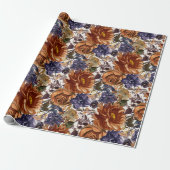 Elegant Burnt Orange Navy Blauer Herbst Herbstflor Geschenkpapier (Ungerollt)