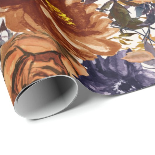 Elegant Burnt Orange Navy Blauer Herbst Herbstflor Geschenkpapier (Rolleneckpunkt)