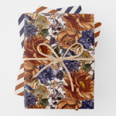 Elegant Burnt Orange Navy Blauer Herbst Herbstflor Geschenkpapier Set (Beispiel)