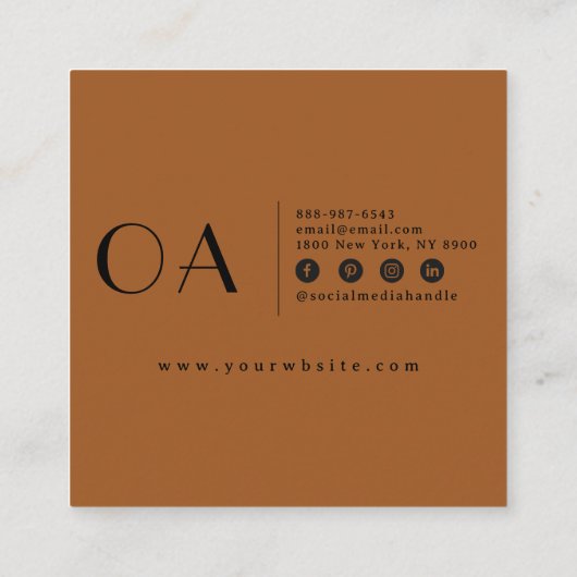 Elegant Burnt Orange Neutral Boho Moderne einzigar Quadratische Visitenkarte (Rückseite)