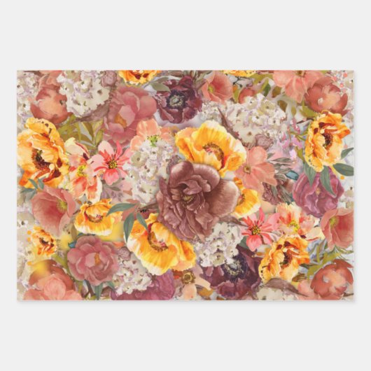Elegant Burnt Orange Rust Cream Floral Geschenkpapier Set (Vorderseite)