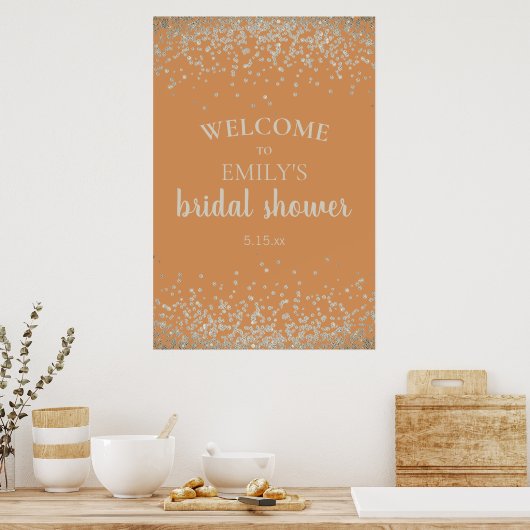 Elegant Burnt Orange Silver Confetti Brautparty Poster (Küche)