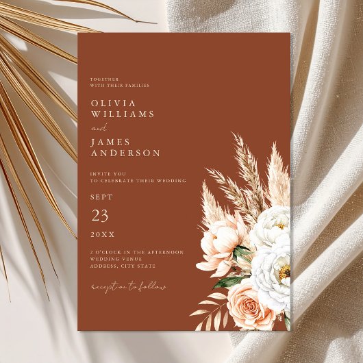 Elegant Burnt Orange Terracotta Hochzeitsfeier Einladung