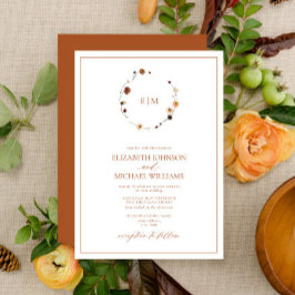 Elegant Burnt Orange Wappen Monogram Wedding Einladung