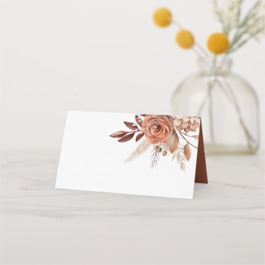 Elegant Burnt Orange Watercolor Blume Platzkarte (Rückseite)