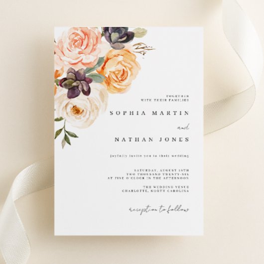 Elegant Burnt Orange Watercolor Florals Wedding Einladung