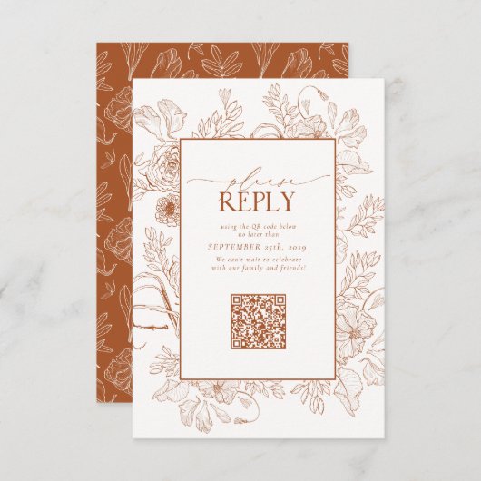 Elegant Burnt Orange Wedding QR Code Bitte beantwo RSVP Karte (Vorne/Hinten)