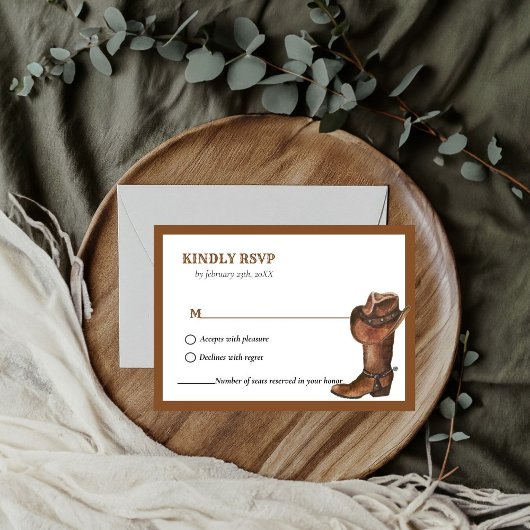 Elegant Burnt Orange Western Cowboy Wedding RSVP Karte