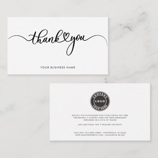Elegant Business Logo Script Thank You Mitteilungskarte (Vorne/Hinten)