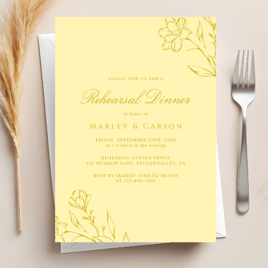 Elegant Butter Yellow Wedding Rehearsal Dinner Einladung