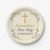 Elegant Buttercreme Floral 1. Heilige Kommunion Pappteller (Vorderseite)