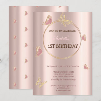 Elegant Butterfets Rose Gold Geburtstag Einladung