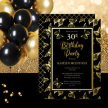 Elegant Butterflies 30. Geburtstag Party Black Gol