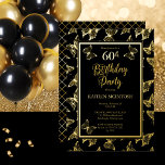 Elegant Butterflies 60. Geburtstagsparty Black Gol Folieneinladung<br><div class="desc">Moderne,  elegante und klassische Schmetterlinge aus schwarzem und echtes Gold-Folie zum 60. Geburtstag. Im Hintergrund befindet sich ein diagonales Rastermuster in goldenen Imitaten. Composite by Holiday Hearts Designs (Rechte vorbehalten).</div>