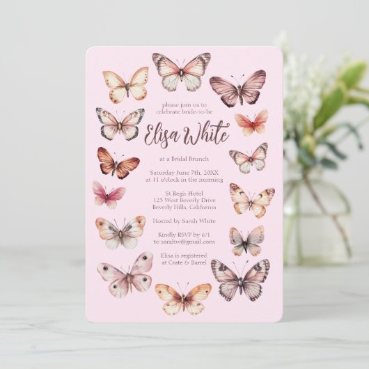 Elegant Butterflies Brautparty CUSTOM Einladung (Stehend Vorderseite)