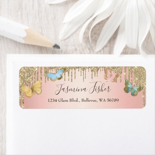 Elegant Butterflies Glitzer Tropfens Girly Address (Insitu)