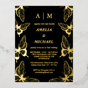 Elegant Butterflies Monogram Wedding Einladung