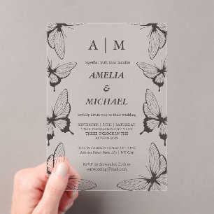Elegant Butterflies Monogram Wedding Einladung