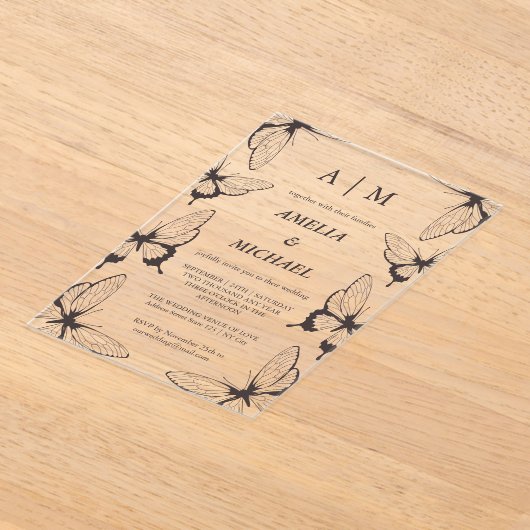 Elegant Butterflies Monogram Wedding Einladung (Ablage )
