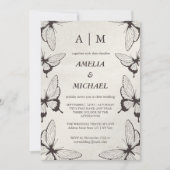 Elegant Butterflies Monogram Wedding Einladung (Vorderseite)