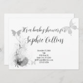 Elegant Butterflies Rose Babydusche Einladung (Vorne/Hinten)