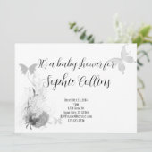 Elegant Butterflies Rose Babydusche Einladung (Stehend Vorderseite)