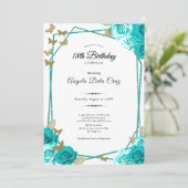 Elegant Butterflies Teal Roses 18th Debut Birthday Einladung (Stehend Vorderseite)