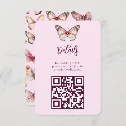 Elegant Butterflies Wedding CUSTOM QR-Code Begleitkarte (Vorne/Hinten)