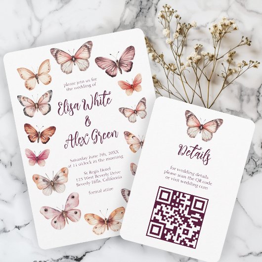 Elegant Butterflies Wedding CUSTOM QR-Code Begleitkarte