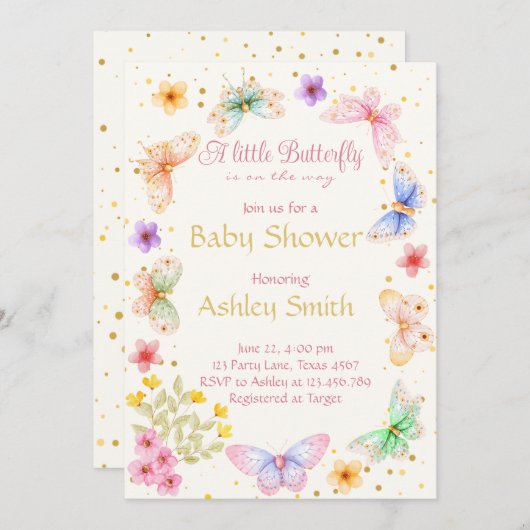 Elegant Butterfly auf der Way Girl Dusche Einladung (Vorne/Hinten)