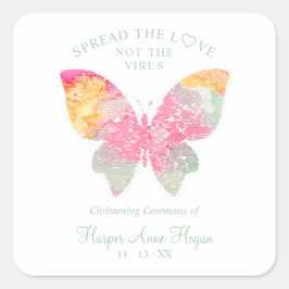 Elegant Butterfly Baby Christening Sanitizer Hand Quadratischer Aufkleber